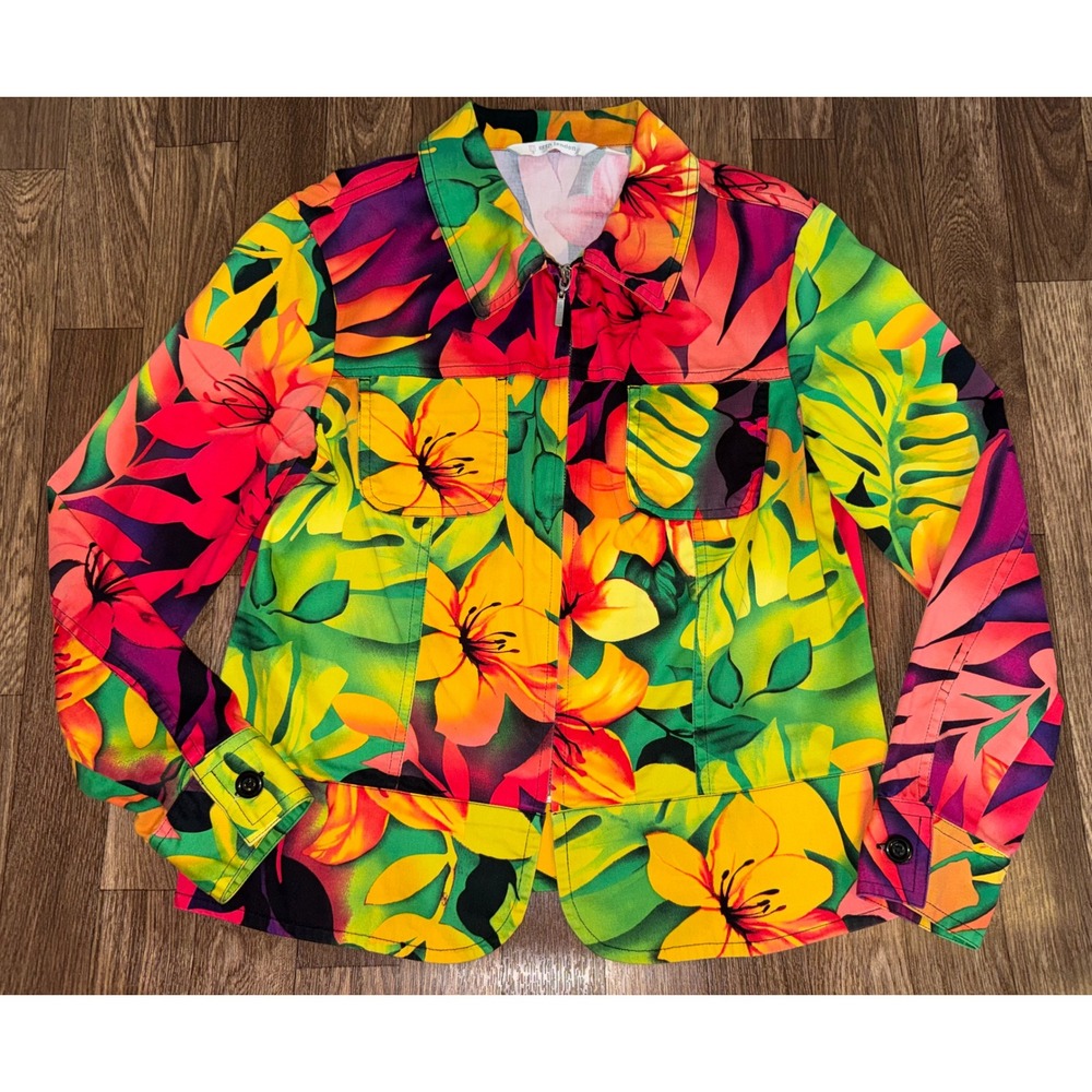 Erin London Tropical‎ Floral Print Zip Up Jacket Blazer Women's Size S
